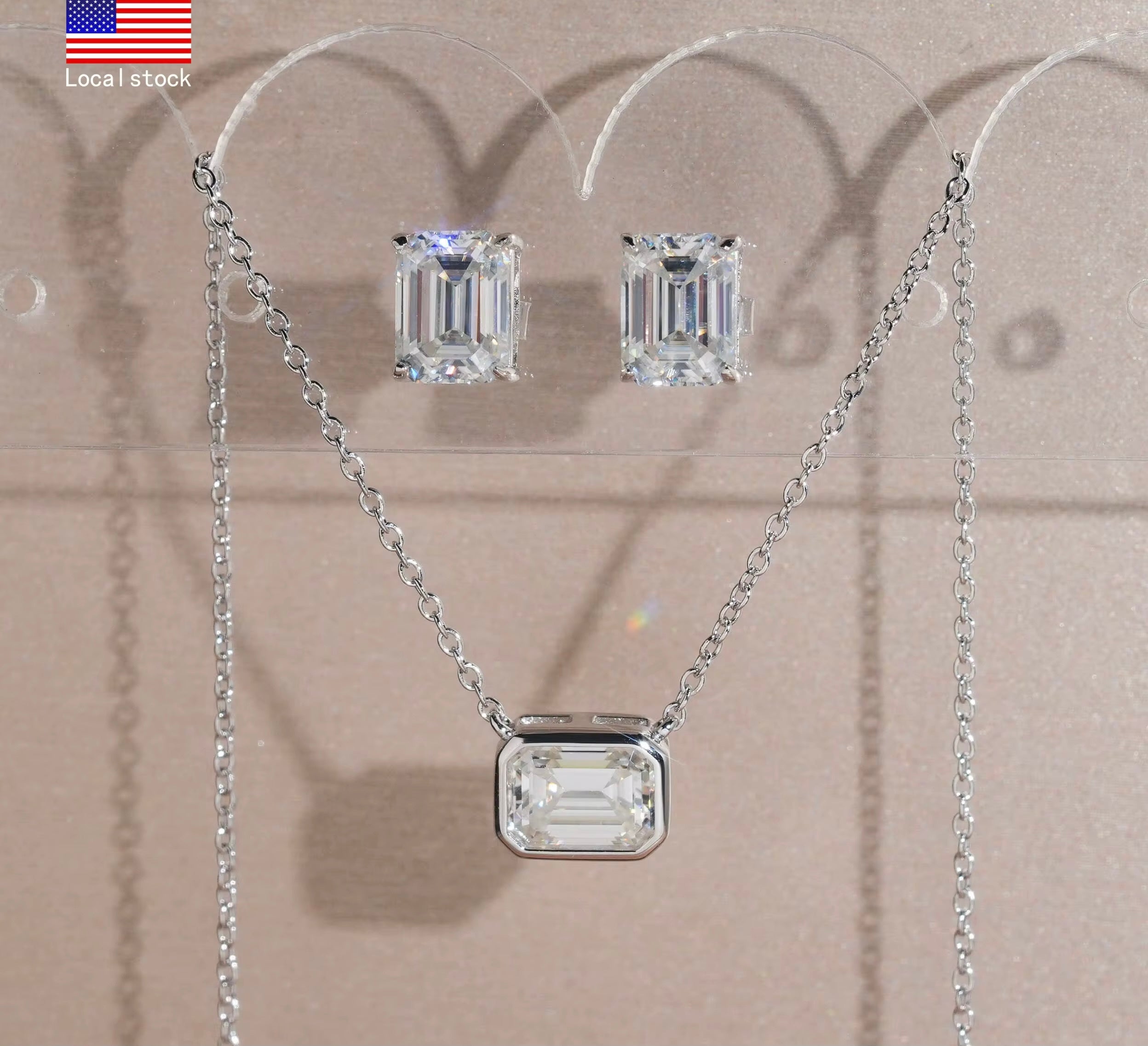 Emerald Cut Necklace and Earrings Set